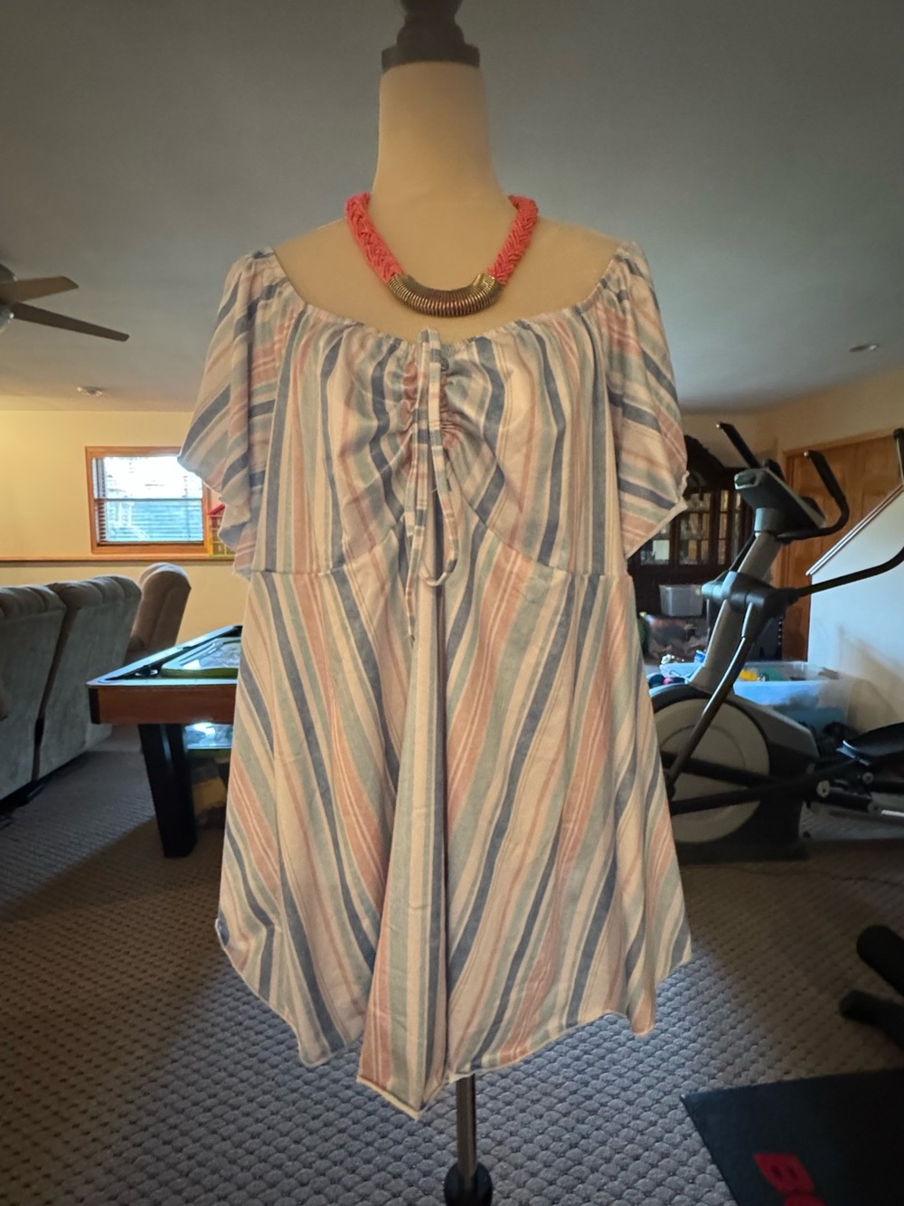 Striped Off-Shoulder Flutter Sleeve Top in Pastel Blue and Pink
